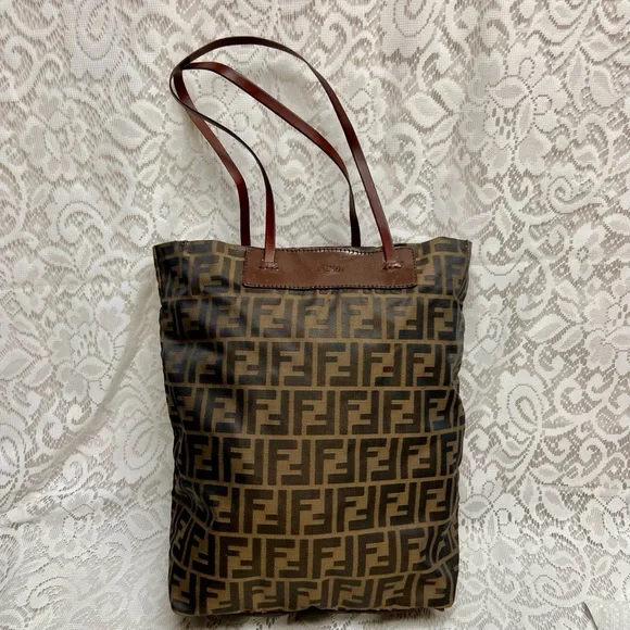 Vintage Fendi Zucca Brown Canvas Tote Hand Bag 14in x 13in x 4in - Picture 12 of 13